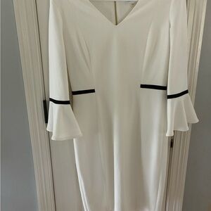 Calvin Klein White Sheath Dress with Bell Sleeves
